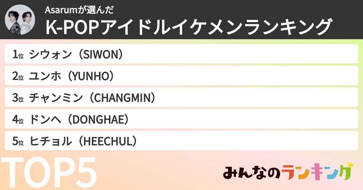 Asarumさんの「K-POPアイドルイケメンランキング」
