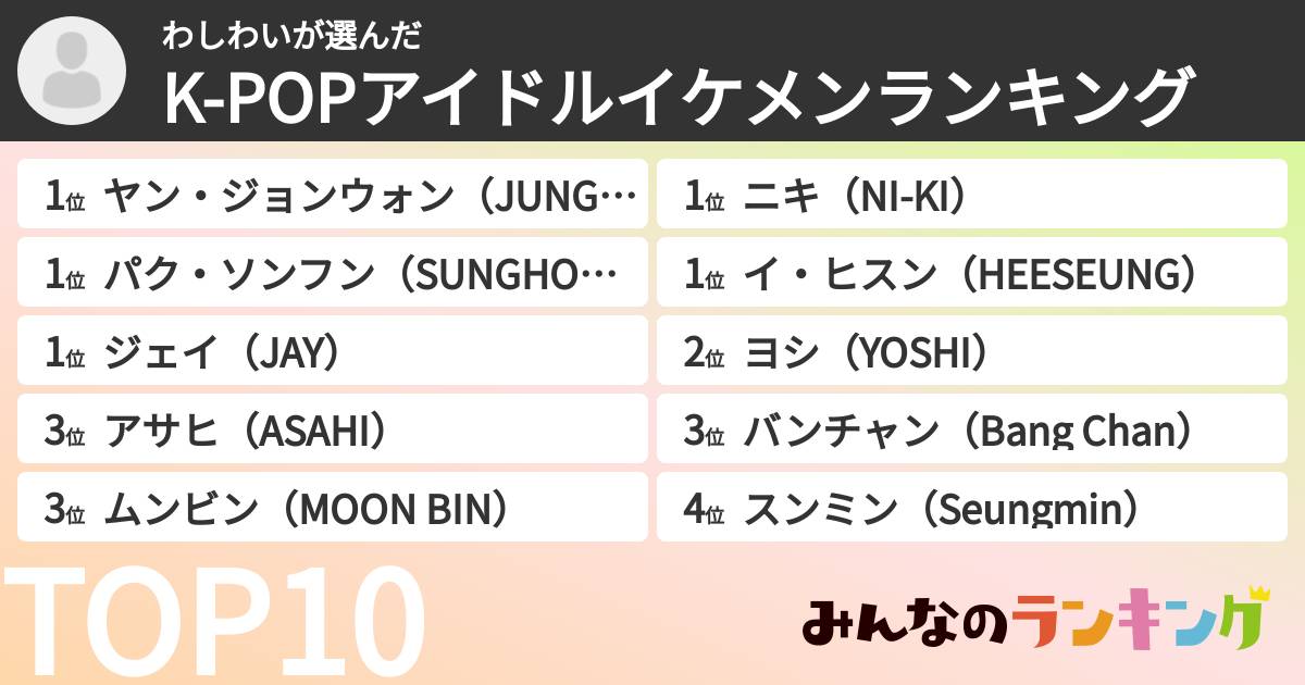 わしわいさんの「K-POPアイドルイケメンランキング」