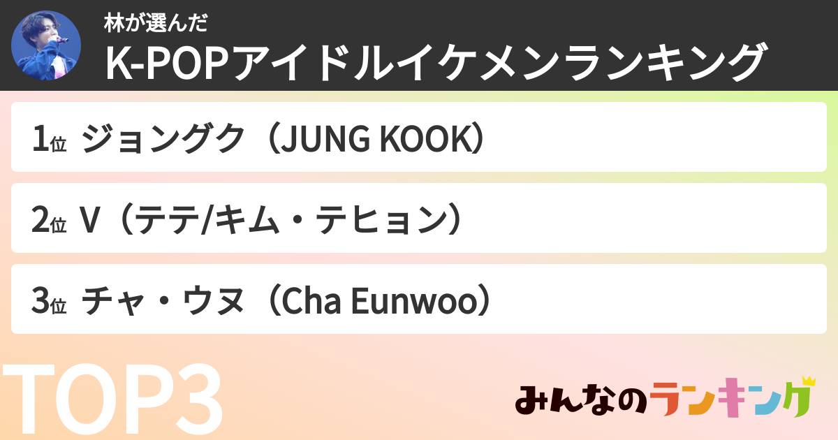 林さんの「K-POPアイドルイケメンランキング」