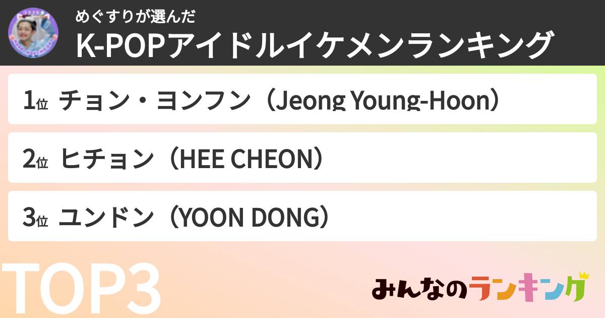 めぐすりさんの「K-POPアイドルイケメンランキング」