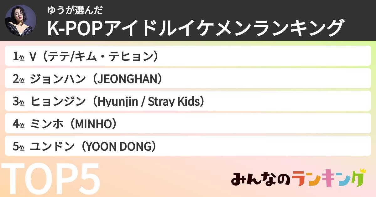 ゆうさんの「K-POPアイドルイケメンランキング」