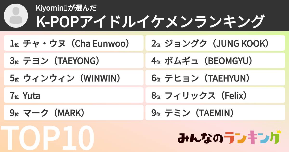 Kiyomin✨さんの「K-POPアイドルイケメンランキング」