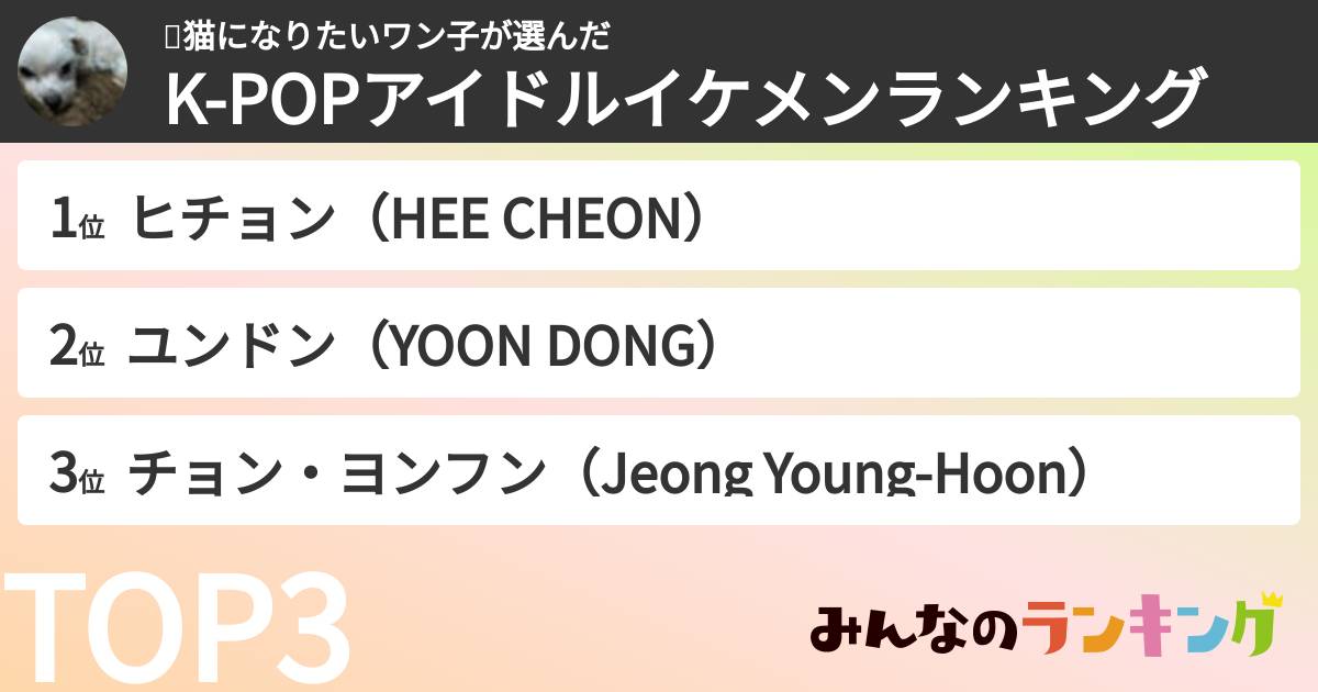 🌏猫になりたいワン子さんの「K-POPアイドルイケメンランキング」