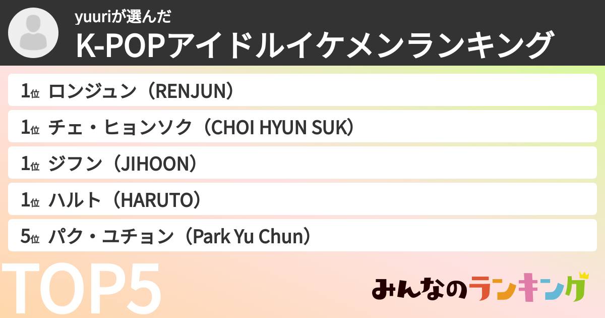 yuuriさんの「K-POPアイドルイケメンランキング」