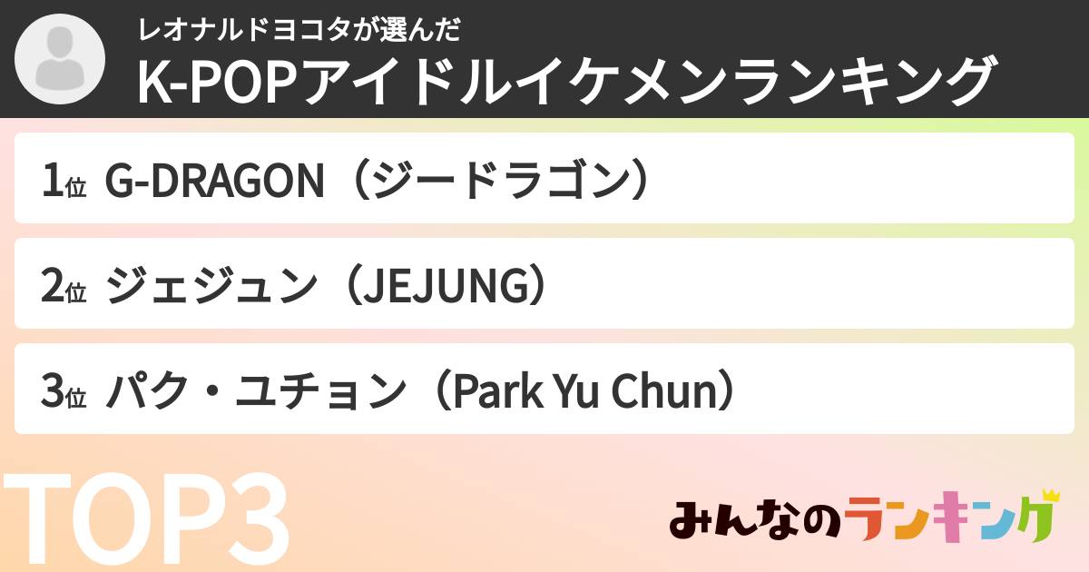 レオナルドヨコタさんの「K-POPアイドルイケメンランキング」