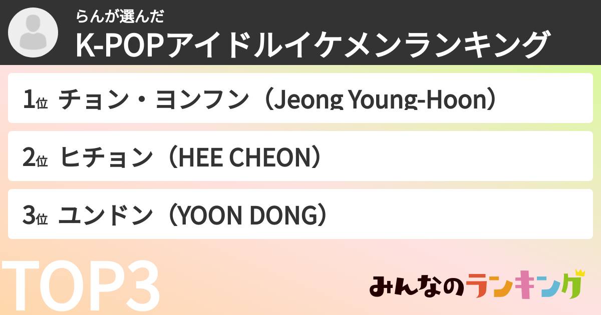 らんさんの「K-POPアイドルイケメンランキング」