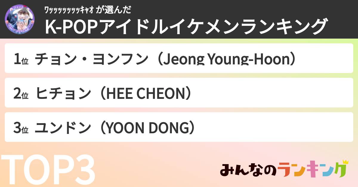ﾜｯｯｯｯｯｯｯｷｬｵ さんの「K-POPアイドルイケメンランキング」