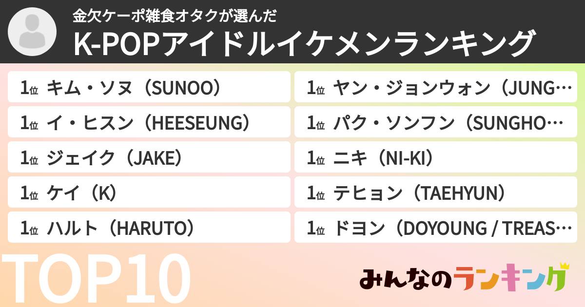 金欠ケーポ雑食オタクさんの「K-POPアイドルイケメンランキング」
