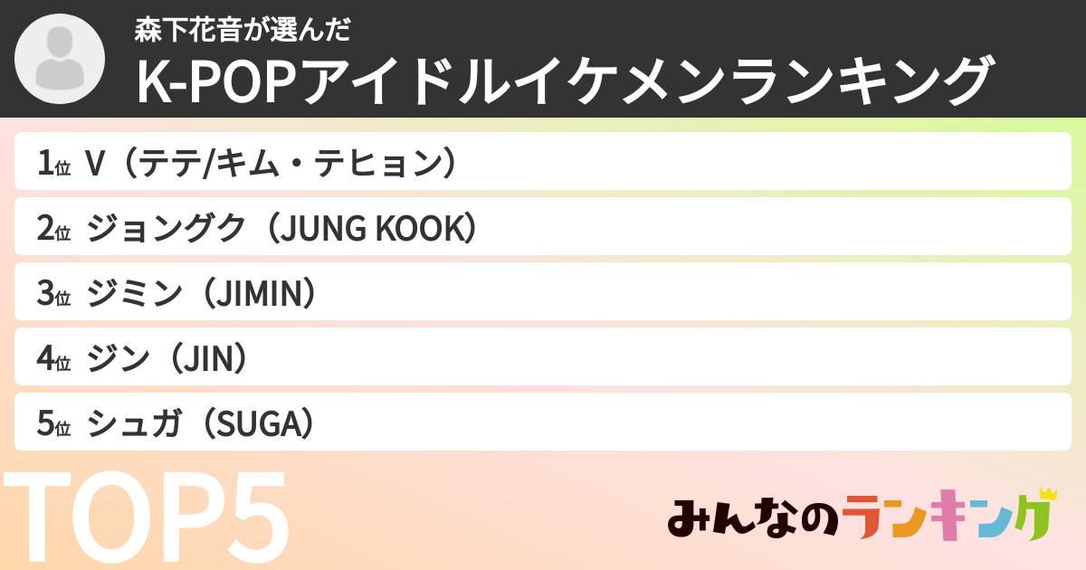森下花音さんの「K-POPアイドルイケメンランキング」