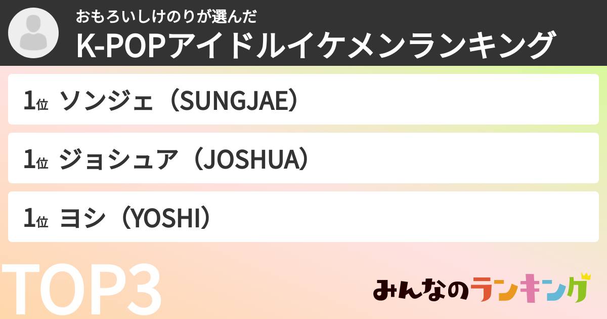 おもろいしけのりさんの「K-POPアイドルイケメンランキング」