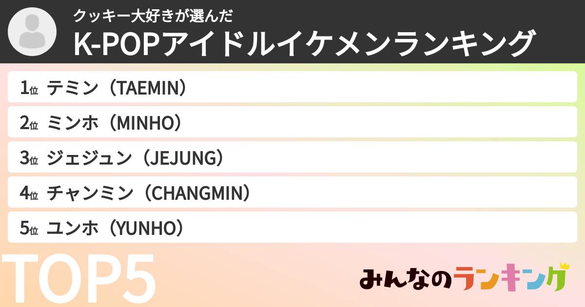 クッキー大好きさんの「K-POPアイドルイケメンランキング」