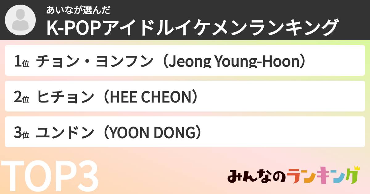 あいなさんの「K-POPアイドルイケメンランキング」