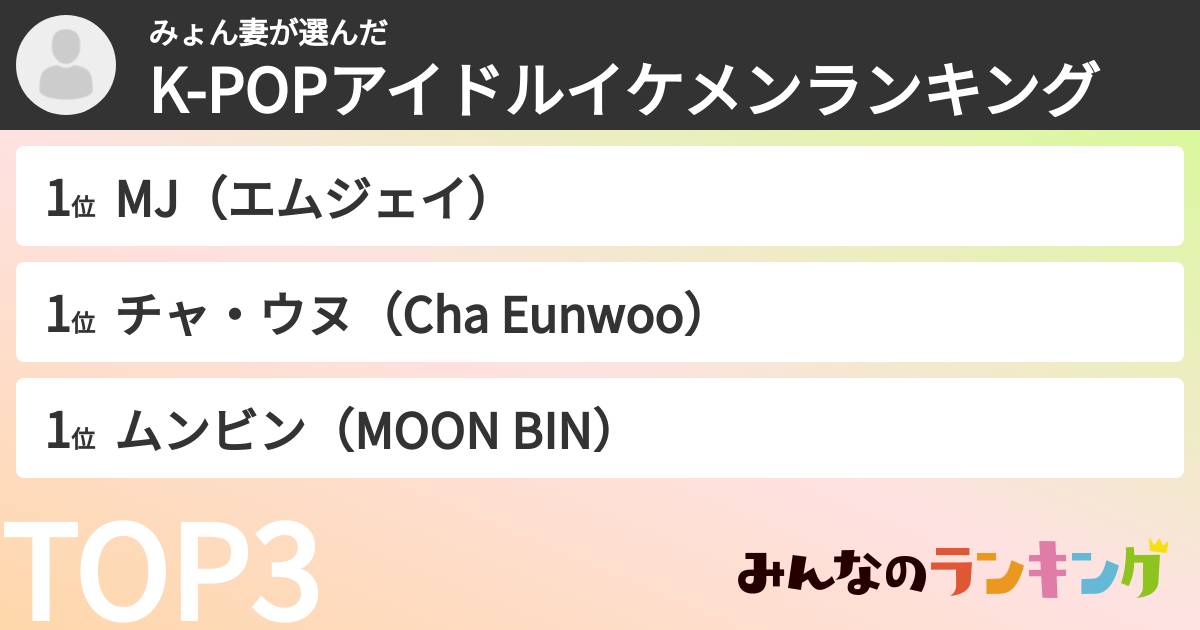 みょん妻さんの「K-POPアイドルイケメンランキング」