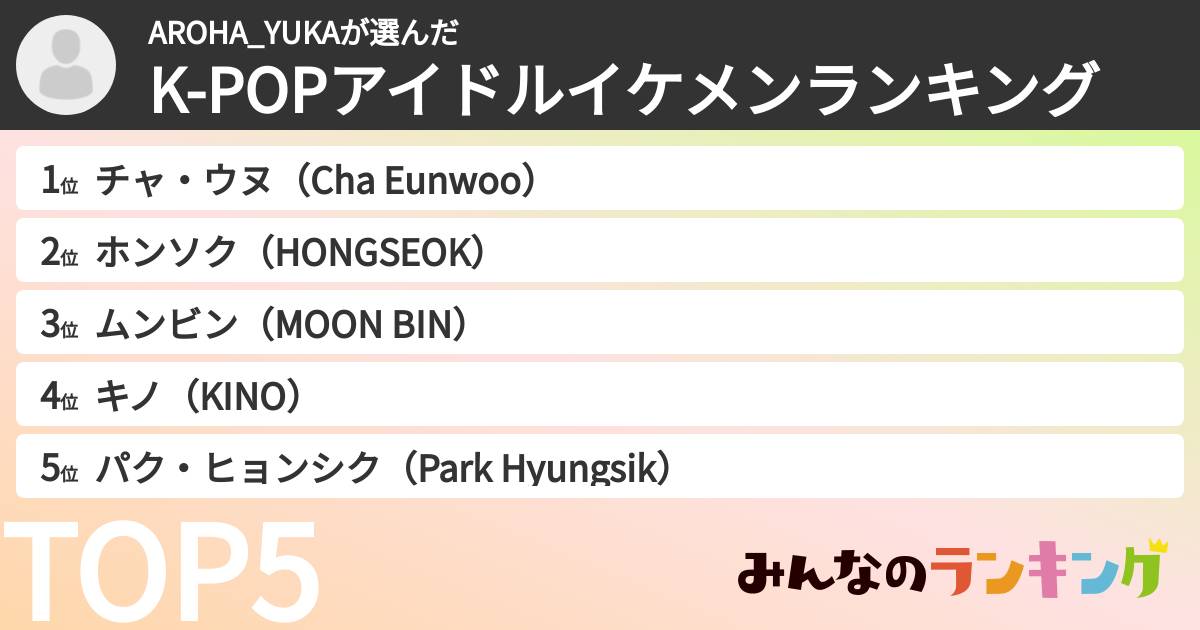 AROHA_YUKAさんの「K-POPアイドルイケメンランキング」