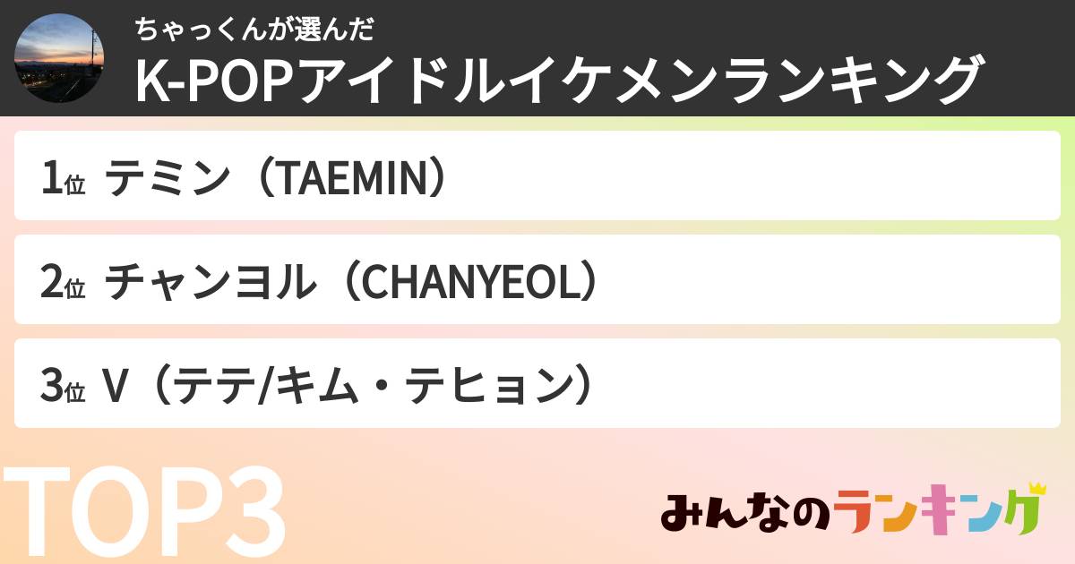 ちゃっくんさんの「K-POPアイドルイケメンランキング」
