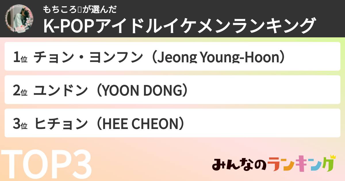もちころ🐥さんの「K-POPアイドルイケメンランキング」