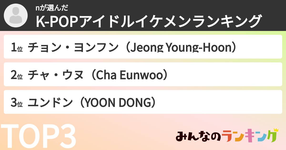 nさんの「K-POPアイドルイケメンランキング」
