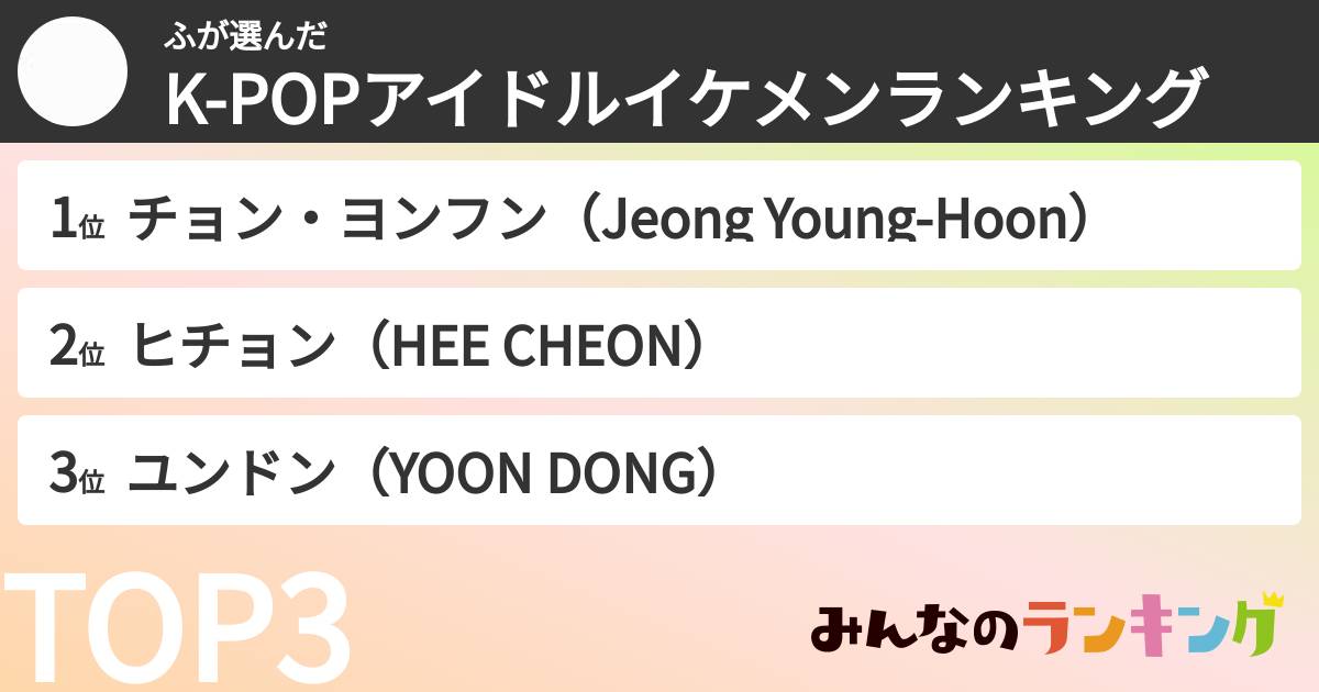 ふさんの「K-POPアイドルイケメンランキング」