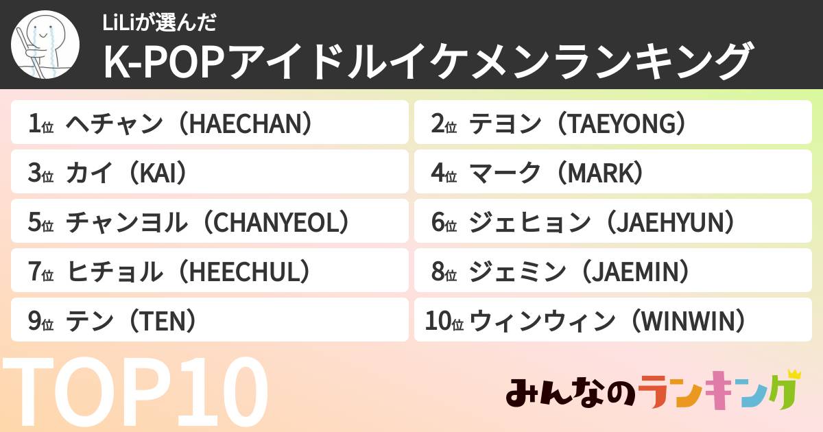 LiLiさんの「K-POPアイドルイケメンランキング」