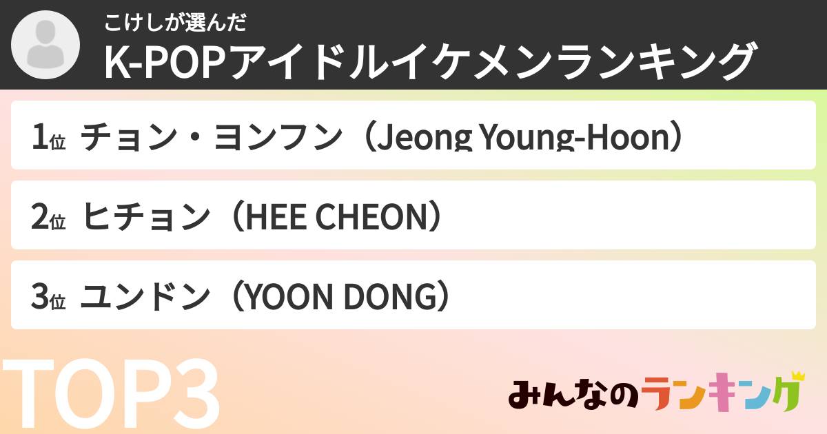 こけしさんの「K-POPアイドルイケメンランキング」