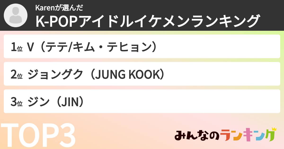 Karenさんの「K-POPアイドルイケメンランキング」