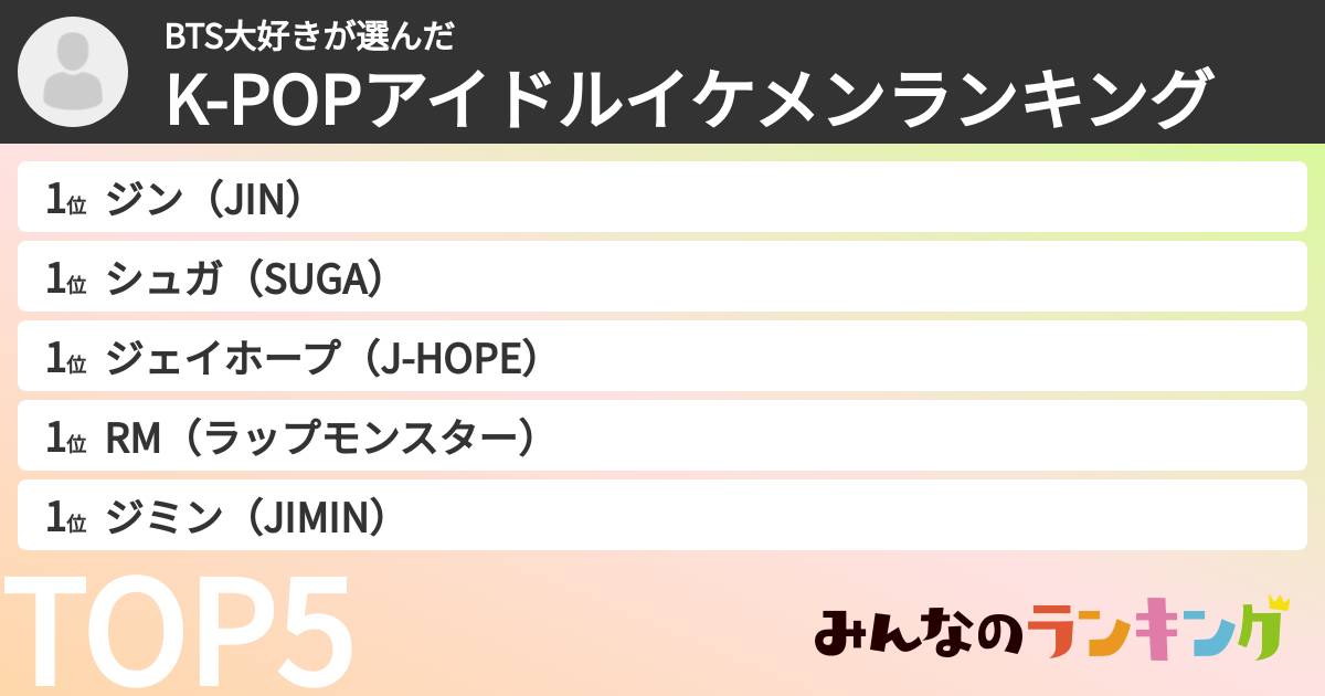 BTS大好きさんの「K-POPアイドルイケメンランキング」