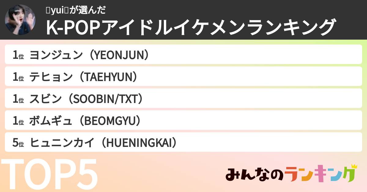 🧸yui🧸さんの「K-POPアイドルイケメンランキング」