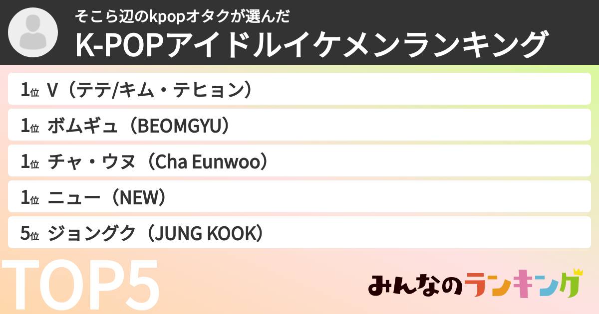 そこら辺のkpopオタクさんの「K-POPアイドルイケメンランキング」