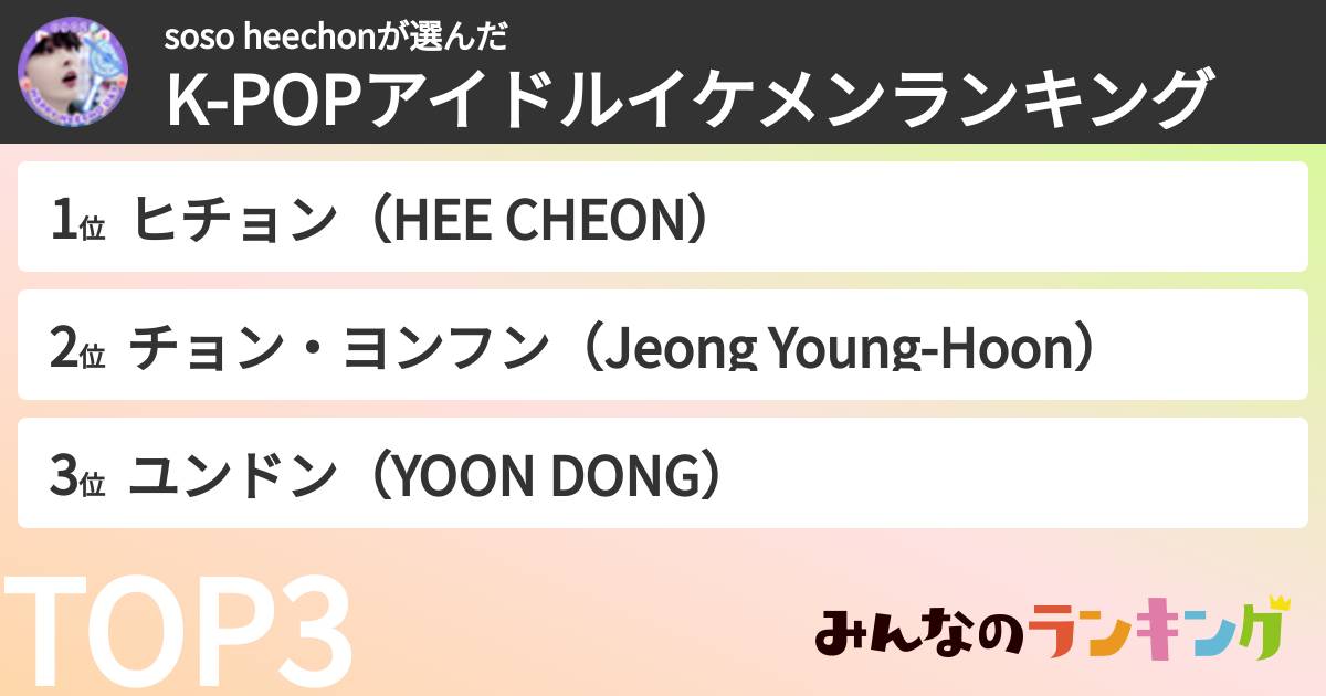 soso heechonさんの「K-POPアイドルイケメンランキング」