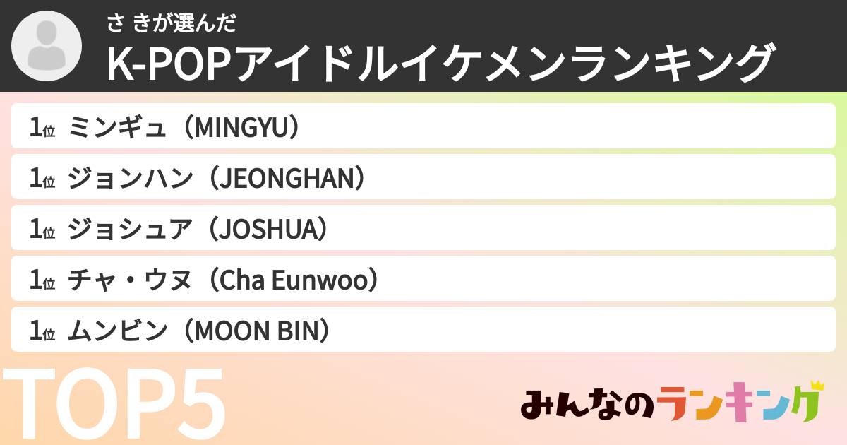 さ きさんの「K-POPアイドルイケメンランキング」