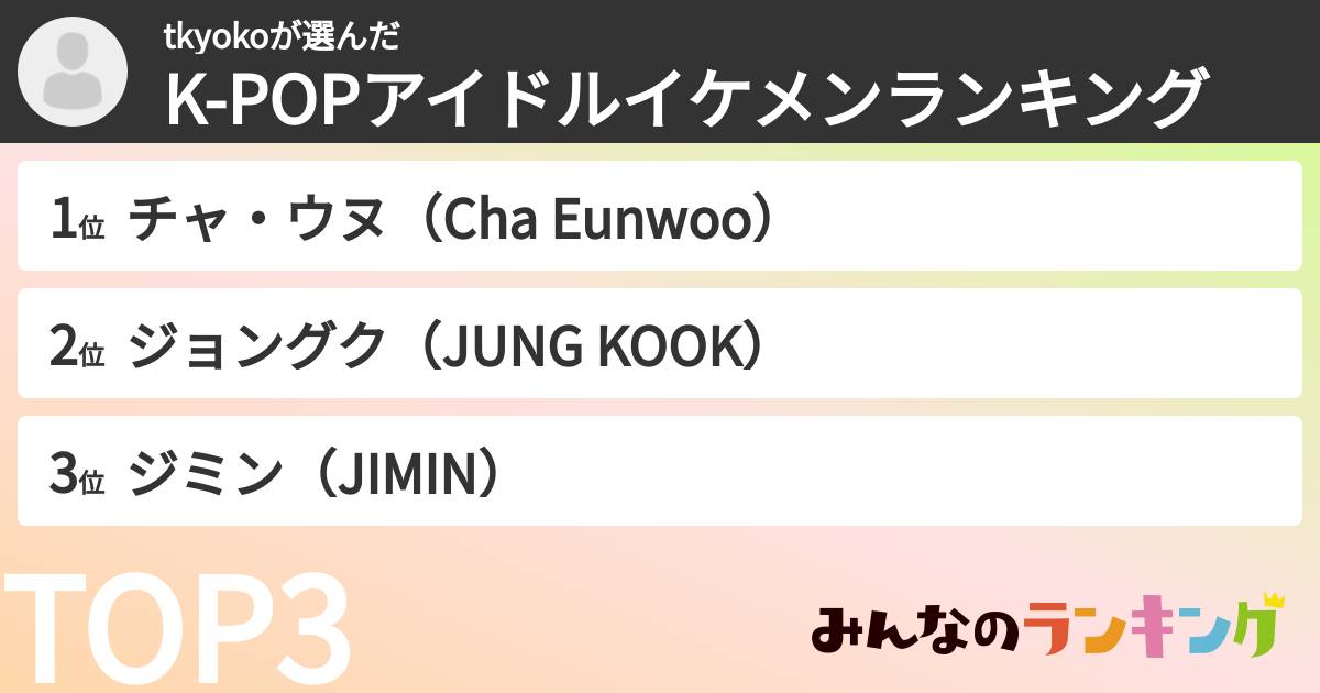 tkyokoさんの「K-POPアイドルイケメンランキング」