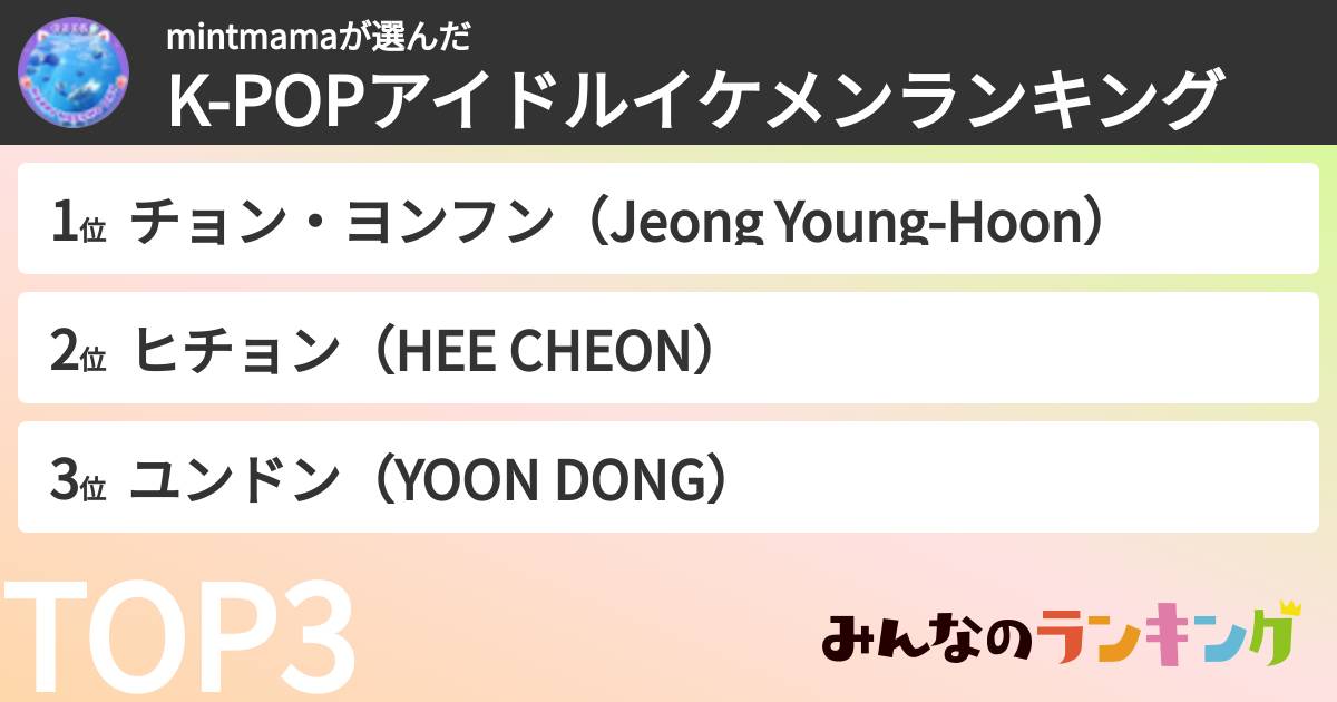 mintmamaさんの「K-POPアイドルイケメンランキング」