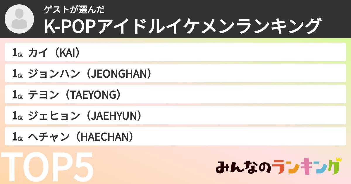 ゲストさんの「K-POPアイドルイケメンランキング」