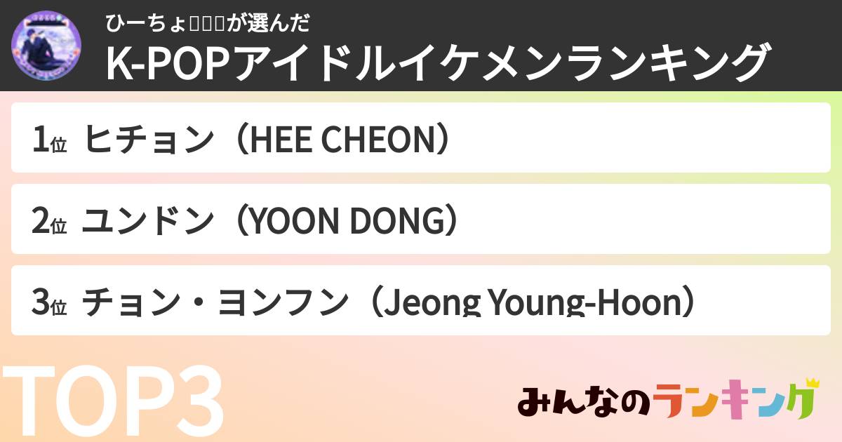 ひーちょ✨🌍✨さんの「K-POPアイドルイケメンランキング」