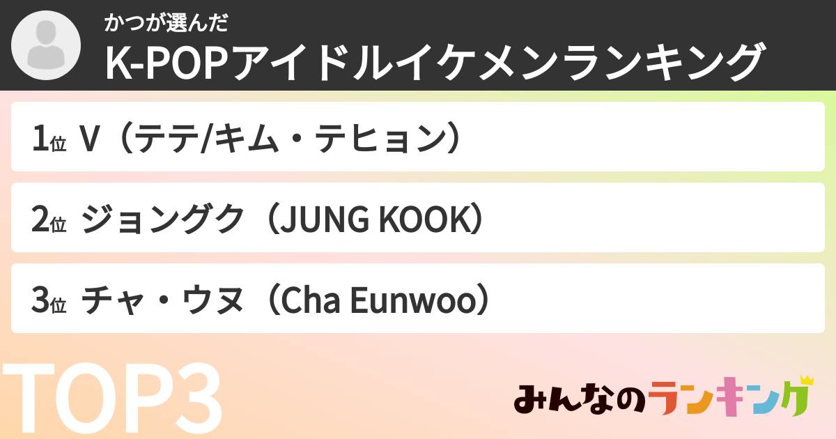 かつさんの「K-POPアイドルイケメンランキング」