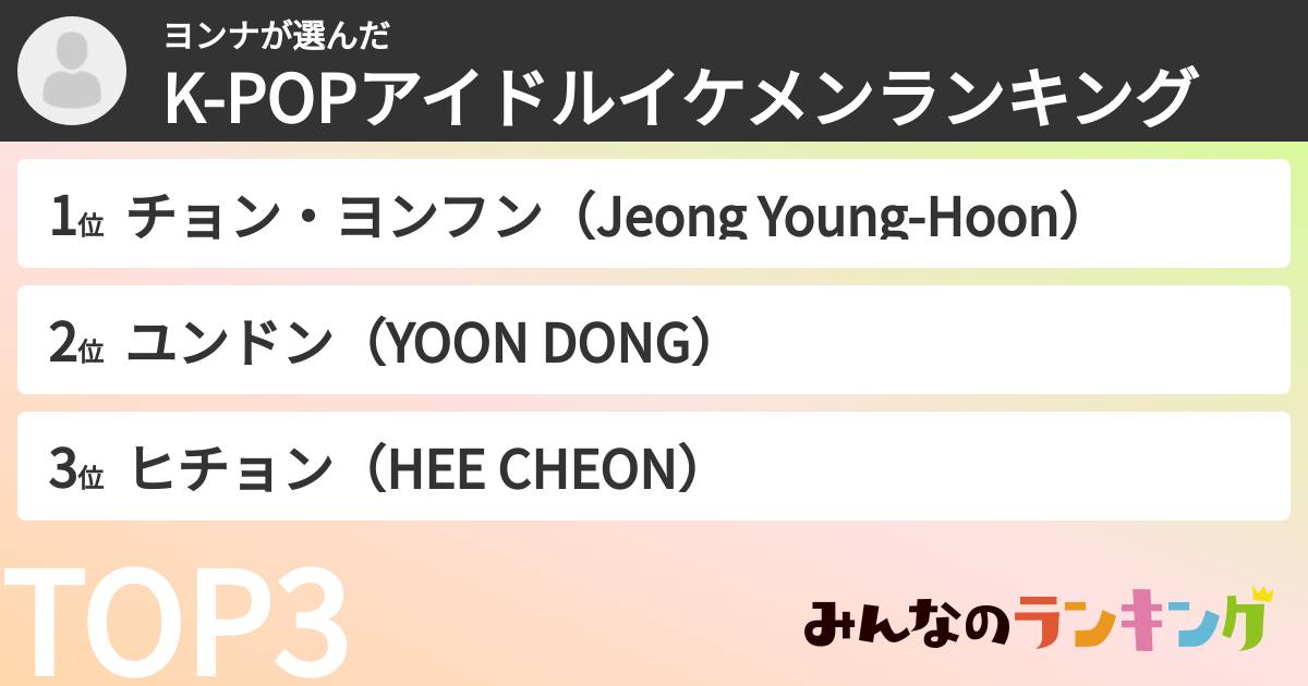 ヨンナさんの「K-POPアイドルイケメンランキング」