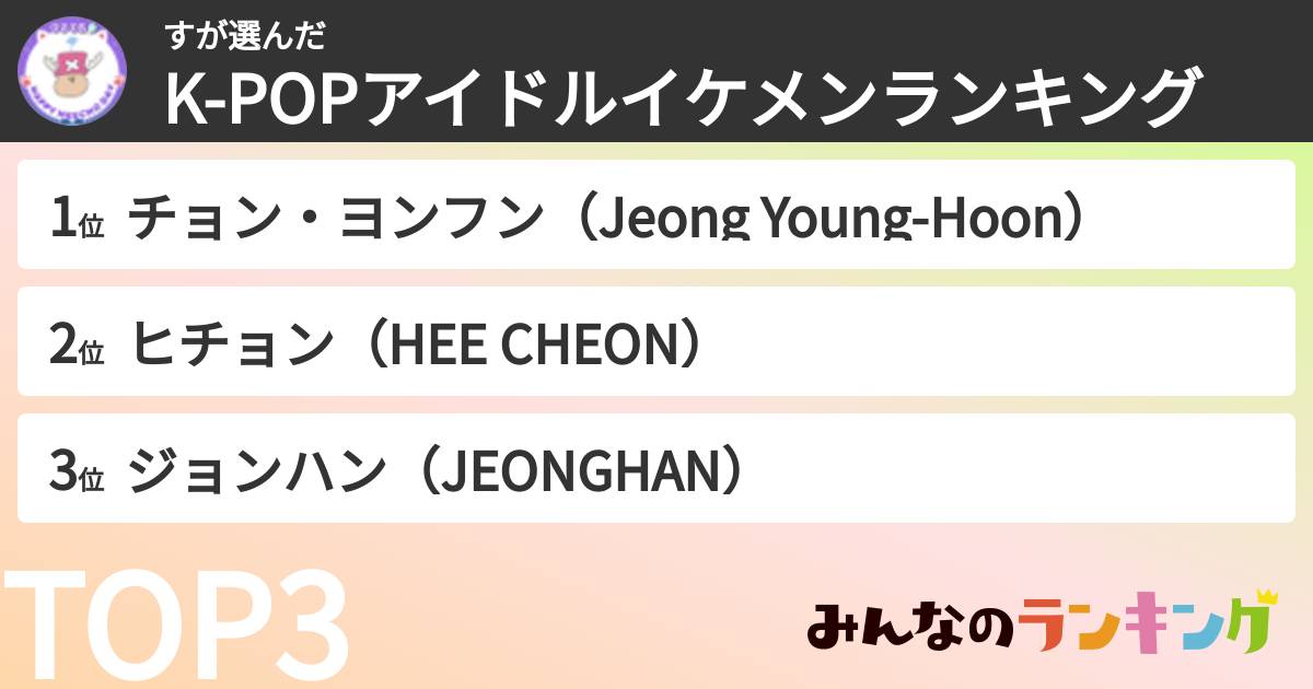 すさんの「K-POPアイドルイケメンランキング」