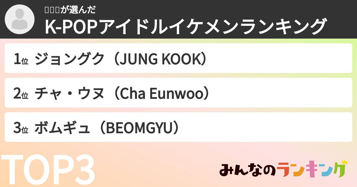 🐻🐰🚙さんの「K-POPアイドルイケメンランキング」