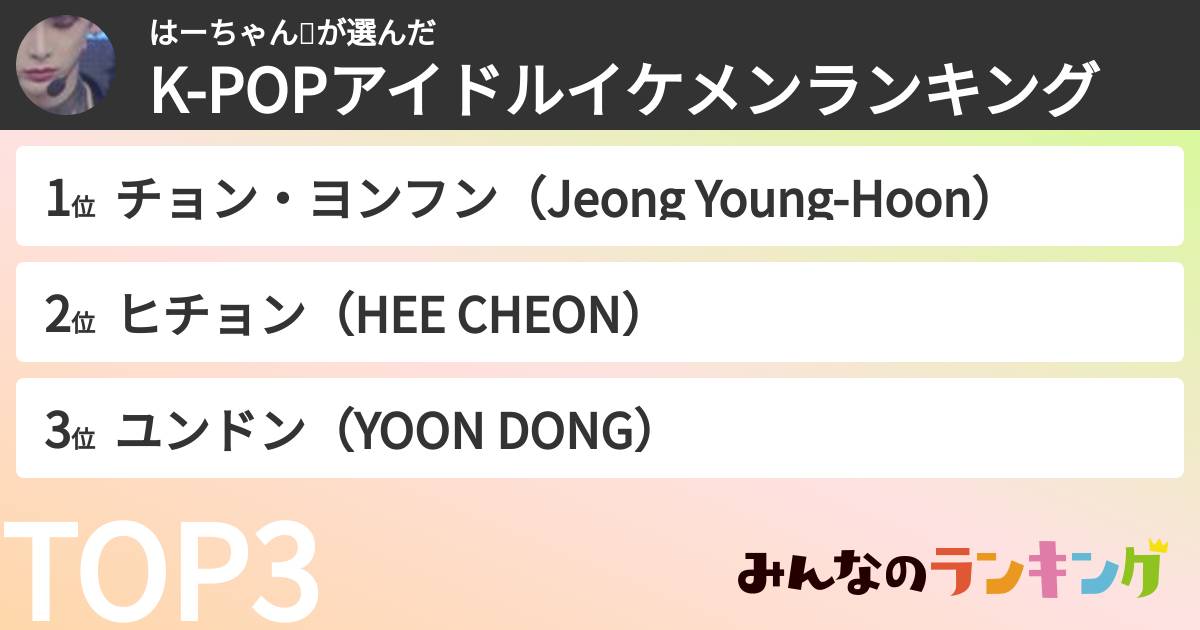 はーちゃん🌏さんの「K-POPアイドルイケメンランキング」