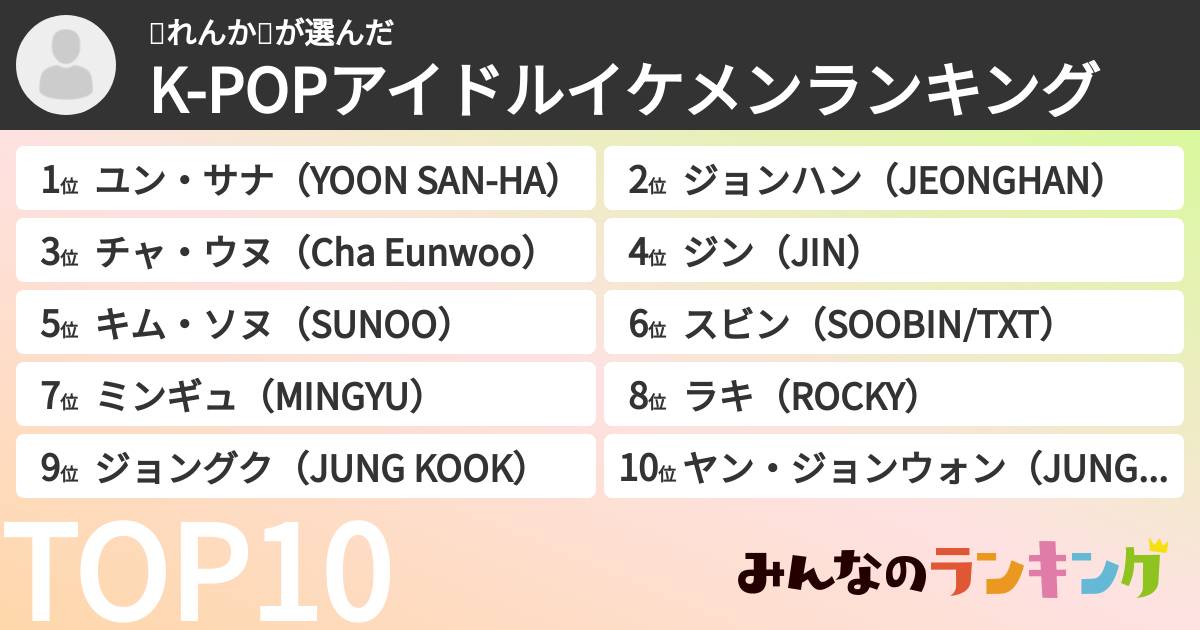 🐇れんか💗さんの「K-POPアイドルイケメンランキング」