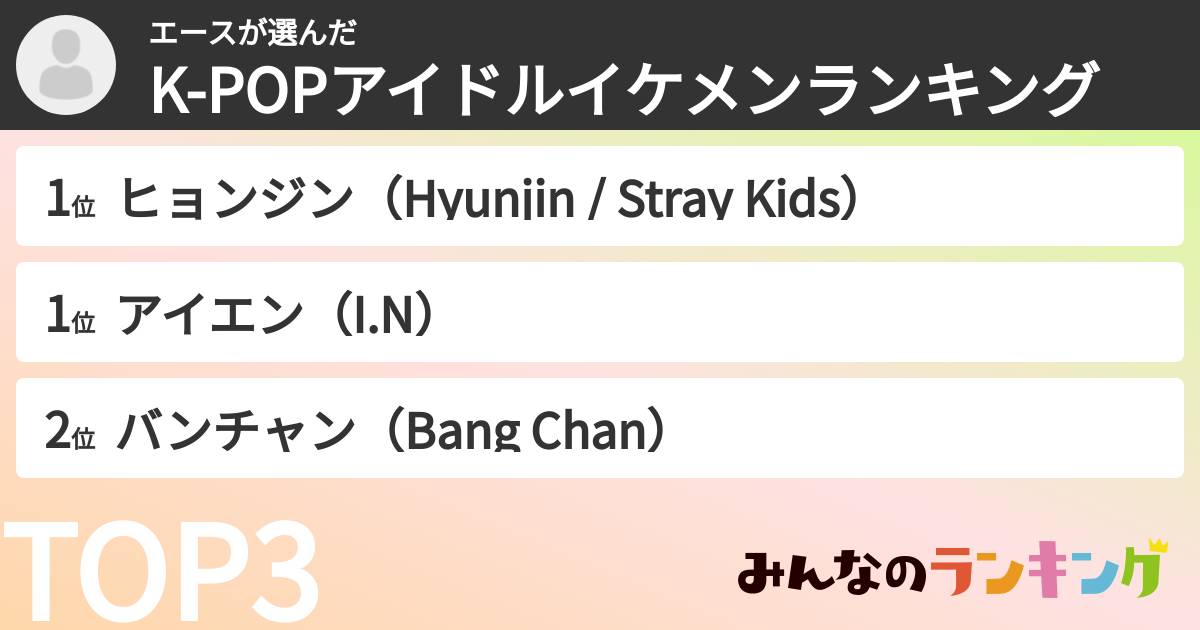 エースさんの「K-POPアイドルイケメンランキング」