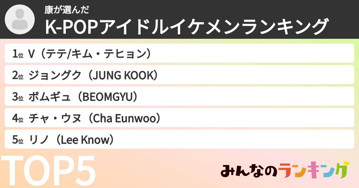康さんの「K-POPアイドルイケメンランキング」