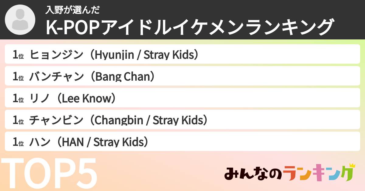 入野さんの「K-POPアイドルイケメンランキング」