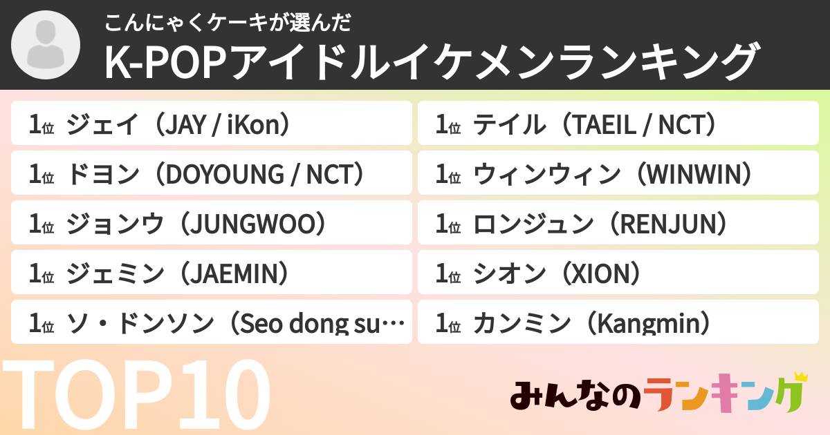 こんにゃくケーキさんの「K-POPアイドルイケメンランキング」