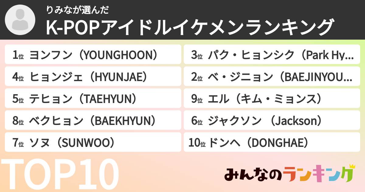 りみなさんの「K-POPアイドルイケメンランキング」