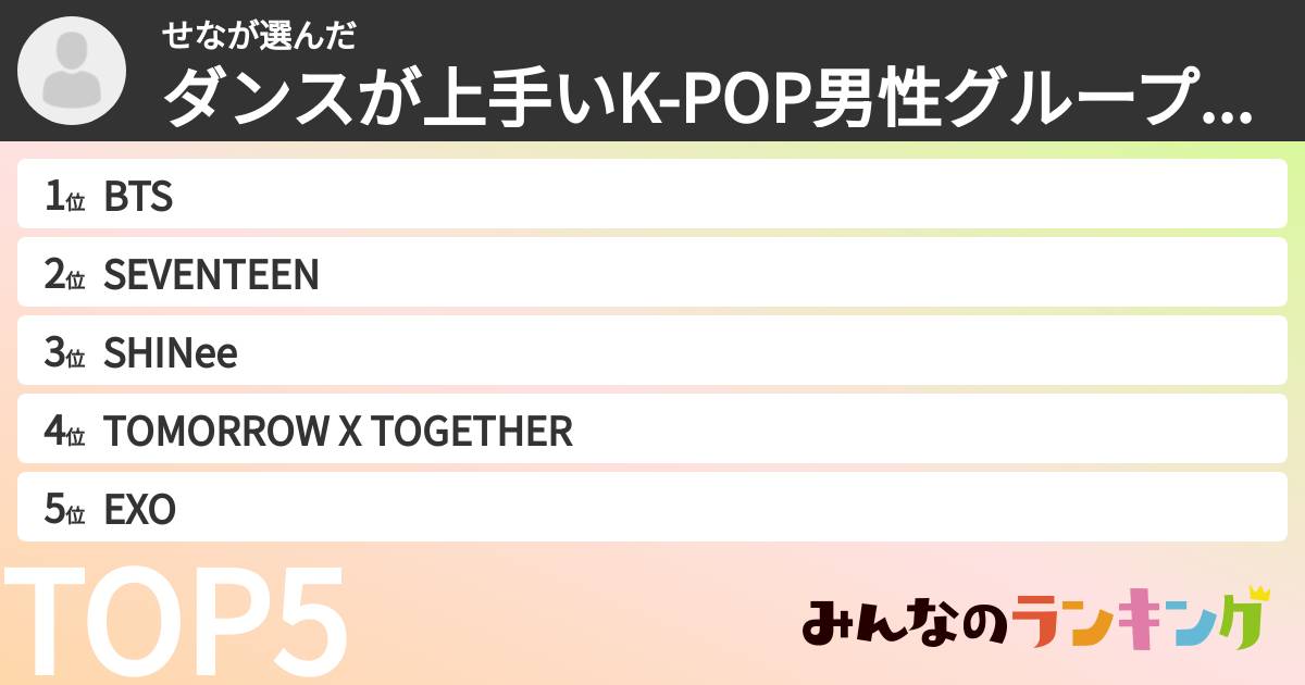せなさんの「ダンスが上手いK-POP男性グループランキング」