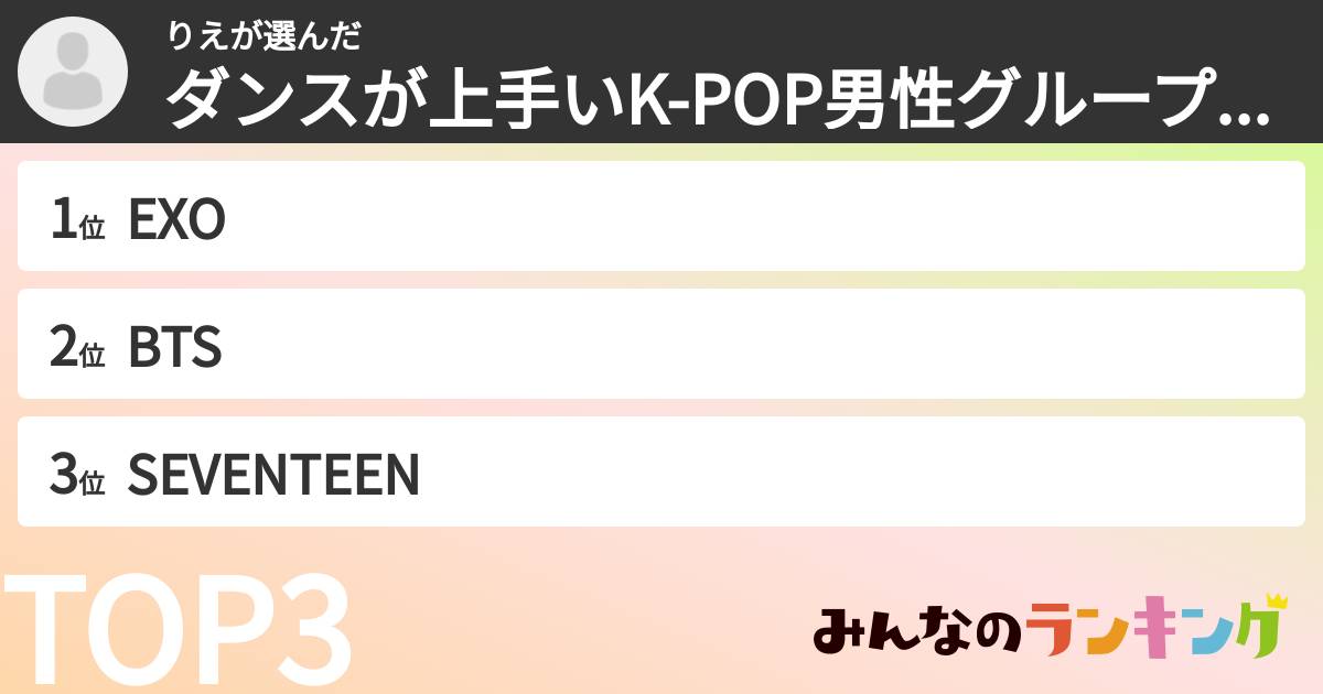 りえさんの「ダンスが上手いK-POP男性グループランキング」