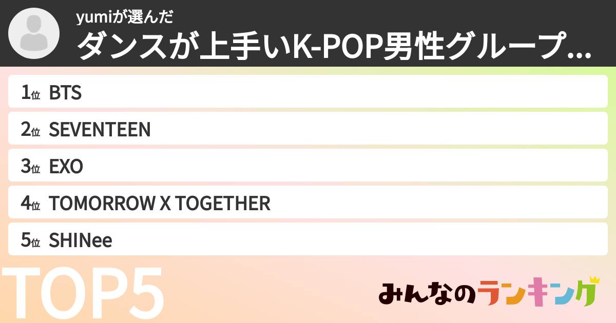 yumiさんの「ダンスが上手いK-POP男性グループランキング」