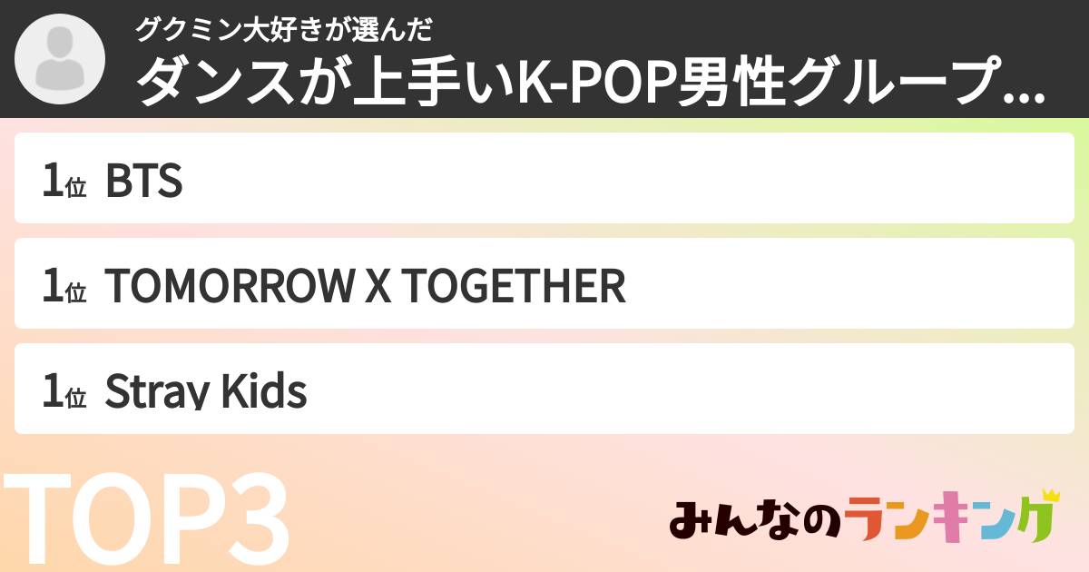 グクミン大好きさんの「ダンスが上手いK-POP男性グループランキング」