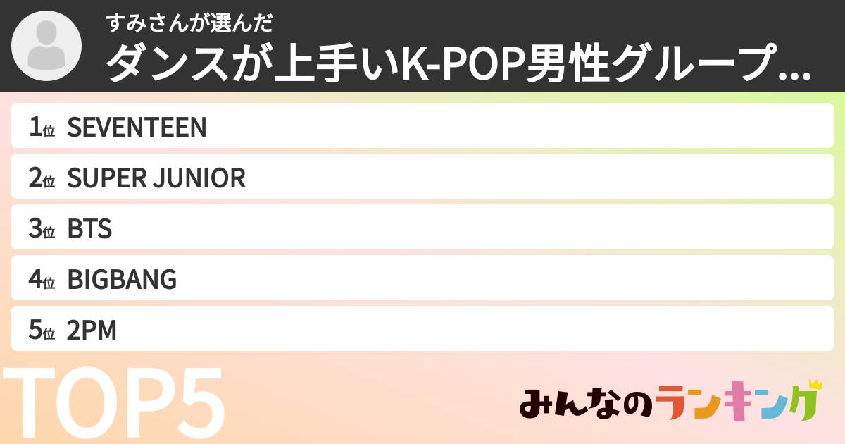 すみさんさんの「ダンスが上手いK-POP男性グループランキング」